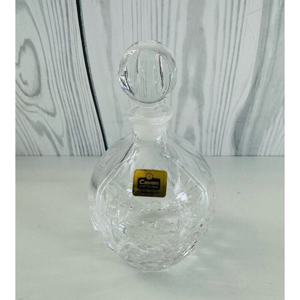 Vintage Cavan Irish Crystal Perfume Bottle Round and Dauber